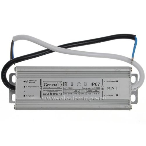 Блок питания для светодиодной ленты General 12В 40Вт IP67 GDLI-40-IP67-12 картинка 